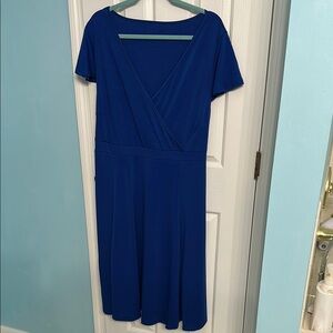 Amazon Blue V-Neck A-Line Midi Dress